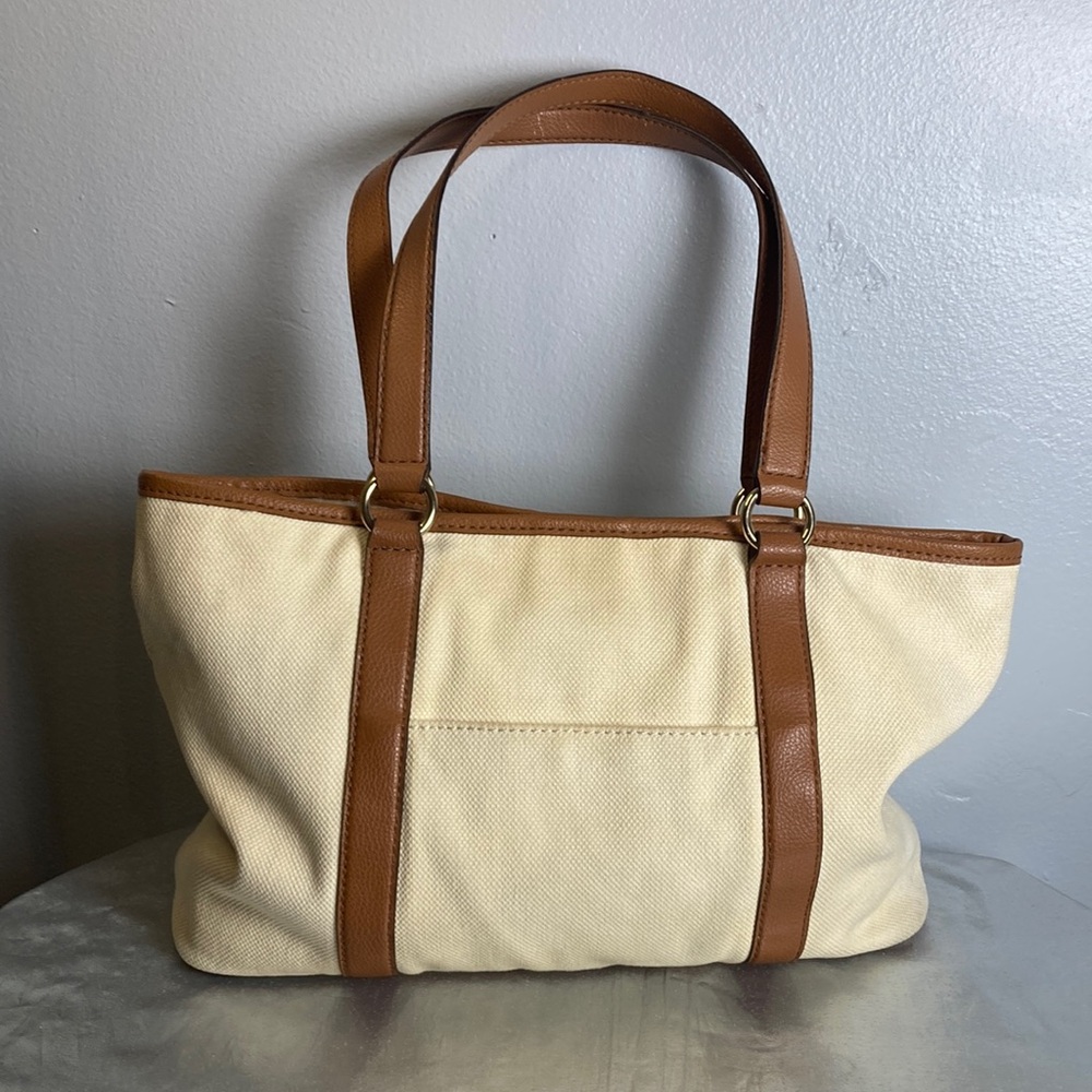 Michael Kors Cream and Tan Tote Bag with Leather Accents